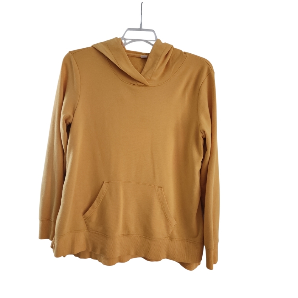 French Terry Hoodie M Yellow Relaxed Fit Kangaroo Pocket Side Slits Streetwear